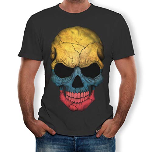 Mitlfuny Camiseta de Manga Corta para Hombre Verano Adolescente Cuello Redondo Negro Tops 3D Calavera Estampado Deportes Pullover tee Casual Moda Slim Algodón Camisa