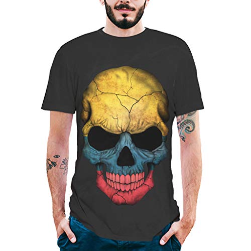 Mitlfuny Camiseta de Manga Corta para Hombre Verano Adolescente Cuello Redondo Negro Tops 3D Calavera Estampado Deportes Pullover tee Casual Moda Slim Algodón Camisa