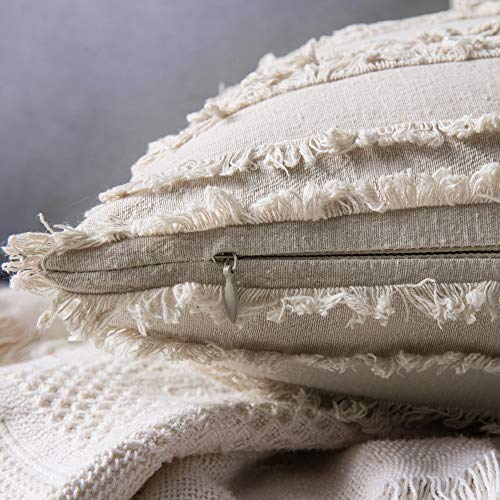 MIULEE Fundas de Cojines Borla Cómodo y Suave Almohada Caso de la Cubierta del Amortiguador Decorativo Lino Duradero Decoración para Sofá CamaBeige 12"x20"Inch 30x50cm 2 Piezas