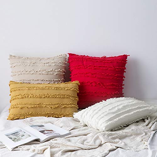 MIULEE Fundas de Cojines Borla Cómodo y Suave Almohada Caso de la Cubierta del Amortiguador Decorativo Lino Duradero Decoración para Sofá CamaBeige 12"x20"Inch 30x50cm 2 Piezas