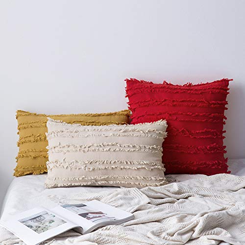MIULEE Fundas de Cojines Borla Cómodo y Suave Almohada Caso de la Cubierta del Amortiguador Decorativo Lino Duradero Decoración para Sofá CamaBeige 12"x20"Inch 30x50cm 2 Piezas