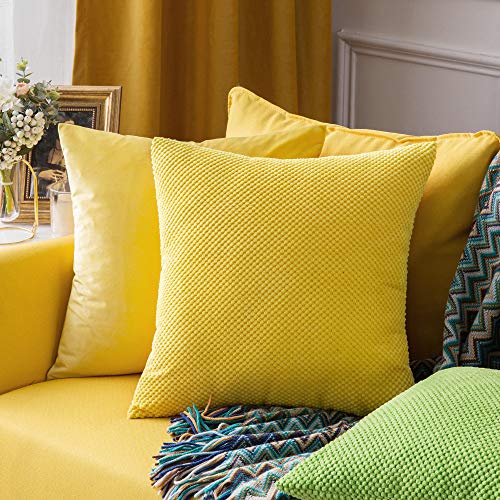MIULEE Juego de 2 Soft Fundas granulado Fundas para Cojines Protectores Solid Decorativa Cuadrado Juego Fundas de Almohada de Lanzamiento Poliéster y Mezcla de poliéster 40x40cm 2 Piezas Limón