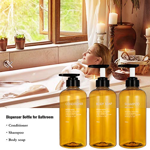 Miuse 3 botellas vacías de 500 ml, botellas de plástico de 17 oz con dispensador de jabón para baño o cocina, lociones, champú, acondicionador, gel de ducha