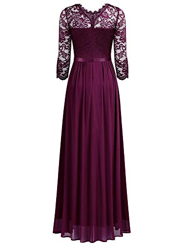 Miusol Encaje Gasa Noche Manga 3/4 Vestido Largo para Mujer Magenta Medium