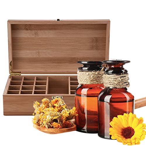MKNZONE Caja de Aceite Esencial de Madera - 25 Ranuras de Exhibición Cosmética de Bambú Natural, Estante de Presentación Ideal para Perfume y Aceite Perfumado y Esmalte de Uñas