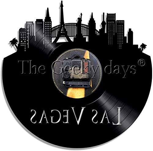MLLL 12 Pulgadas LED Personalizado Ciudad de Juego Horizonte de Las Vegas Reloj de Pared Vintage Casino Vista de la Ciudad Disco de Vinilo Reloj de Pared Reloj de decoración de Edificio de Nevada