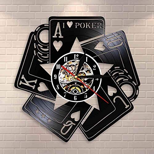 MLLL Amo el póquer Royal Flush Spades Room Decoración Reloj de Pared Naipes Las Vegas Tarjetas de Juego Record Wall Clock