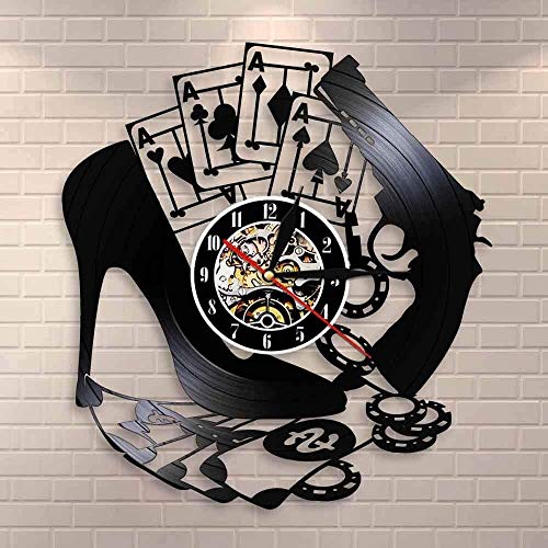 MLLL Tacones Altos Gun Poker Gambling Jackpot Building Clock Las Vegas Record Junto al Reloj Poker Keyboard Wall Sign Reloj de Pared