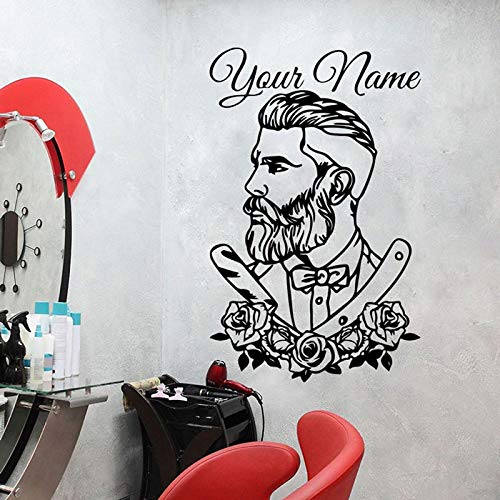 mlpnko Custom Barber Shop Tattoo Trendy Fashion Applique Personalizado Barbershop Hair Salon Flower Window Sticker Decal Vinyl Decoration 63x100cm