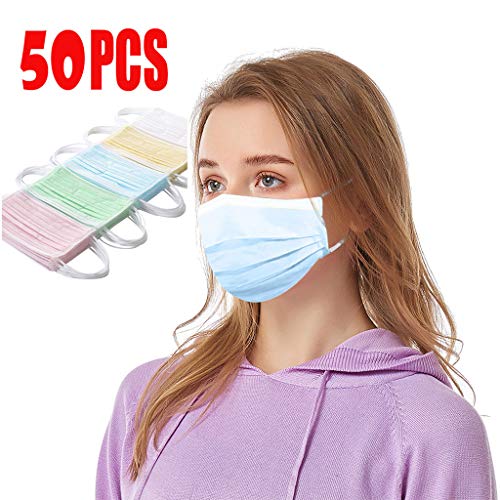 MMMYANG 50 Piezas 5 Colores Multicolor Seguro Suave Transpirable Protección personal diaria, Protección Transpirables, 3 Capas Transpirables A Prueba de Polvo con Elástico para Los Oídos