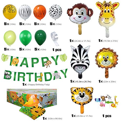 MMTX Selva Fiesta de cumpleaños decoracion Niño-Feliz cumpleaños feliz con Globos de latex y Safari Bosque Animal globos para Niño Cumpleaños Baby Shower Decoración