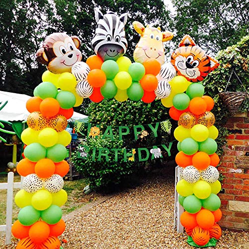 MMTX Selva Fiesta de cumpleaños decoracion Niño-Feliz cumpleaños feliz con Globos de latex y Safari Bosque Animal globos para Niño Cumpleaños Baby Shower Decoración