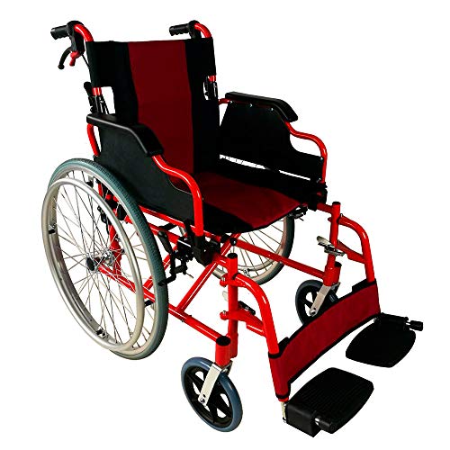 Mobiclinic, modelo Torre, Silla de ruedas para minusválidos, plegable, ortopédica, de aluminio, freno en manetas, reposapiés, reposabrazos, color Rojo y Negro, asiento 44 cm, ultraligera