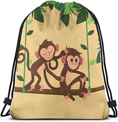 Mochila con cordón Bolsas Monos de la Selva Jugando Columpio Adulto Ligero Viaje Cadena de Almacenamiento Bolsa 36 x 43 cm / 14.2 x 16.9 Pulgadas