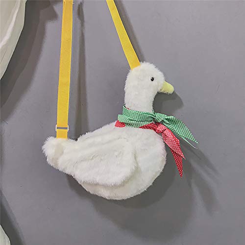 Mochila de Felpa Sweeping Duck Bag Bolso de Hombro, Cute Crossbody Bag Cartoon Duck, Kawaii Girls Student Plush Gift 37cm (Blanco)
