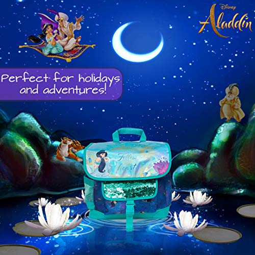 Mochila Disney Girls | Bolso De Aladdin, Sigue A Tu Propio Corazón con La Princesa Jasmin | con Lentejuelas Y Diseño Holográfico | para Niños con Bolsillo Frontal Grande para La Escuela