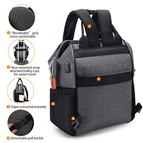 Mochila para Madre y bebé, Mochila para pañales de Gran Capacidad (con Puerto USB), Adecuada para Viajes de Madre Gris