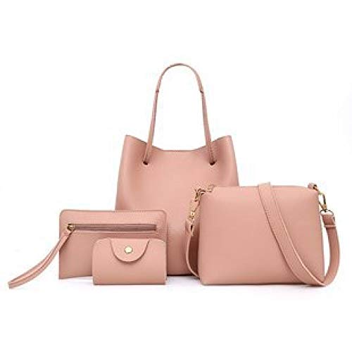 Moda Color Sólido Bolso De La Madre Estilo De Cuatro Piezas Bolsos Simple Bandolera   Rosa