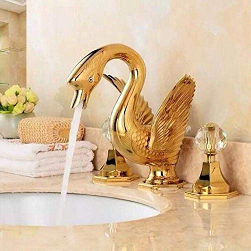 Moda Swan Cuarto de baño Grifo de lavabo Montado en la bañera Mezcladores Mezclador de laboratorio de oro Grifo de fregadero de tres agujeros caliente y frío generalizado