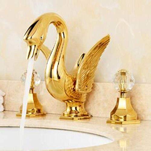 Moda Swan Cuarto de baño Grifo de lavabo Montado en la bañera Mezcladores Mezclador de laboratorio de oro Grifo de fregadero de tres agujeros caliente y frío generalizado