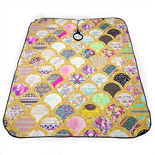Modern Scallop Pattern Trendy Girly Gold Glitter Personalized Custom Professional Delantal para peluquería, Polyester Hair Shawl 55" 66", Suitable for Barber Shop Or Home