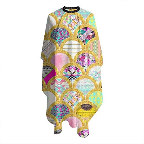 Modern Scallop Pattern Trendy Girly Gold Glitter Personalized Custom Professional Delantal para peluquería, Polyester Hair Shawl 55" 66", Suitable for Barber Shop Or Home