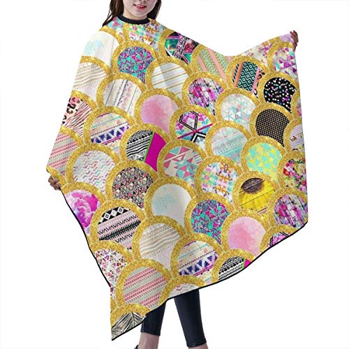 Modern Scallop Pattern Trendy Girly Gold Glitter Personalized Custom Professional Delantal para peluquería, Polyester Hair Shawl 55" 66", Suitable for Barber Shop Or Home