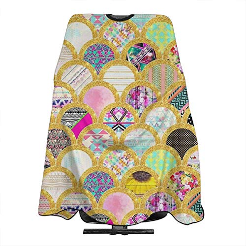 Modern Scallop Pattern Trendy Girly Gold Glitter Personalized Custom Professional Delantal para peluquería, Polyester Hair Shawl 55" 66", Suitable for Barber Shop Or Home