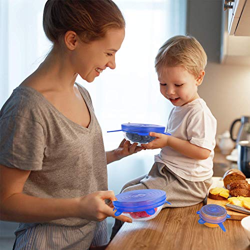 Modohe Tapas de Silicona Elásticas, 14 Tapas Silicona Ajustables Cocina, Reutilizable Fundas Protectoras para Alimentos Tapa Tazas, Boles o Tarros,Tapa del tazón, Lavavajillas, Microonda, Sin BPA