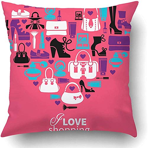 Moily Fayshow Fundas de Cojines Maquillaje Compras Amor Corazón con Accesorios de Mujer Cepillo de Silueta Cuidado gráfico Venta de perfumes Funda de Almohada 45 X 45 Cm