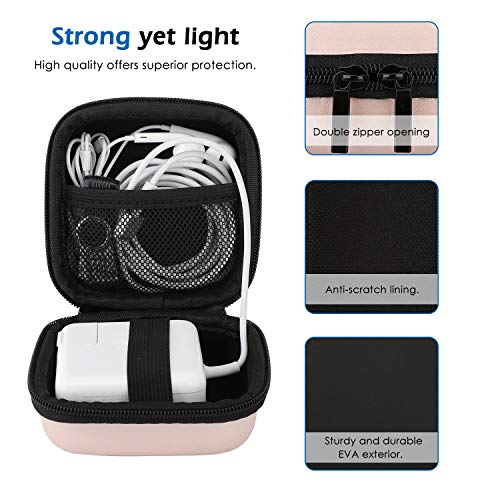 MoKo Estuche Compatible con Adaptador MacBook, Portable Carcasa Rígida EVA Protectora de Transporte para MacBook Cargador/Surface 3 Carga de Energía, Ratón, Auriculares y Disco Flash USB - Oro Rosa