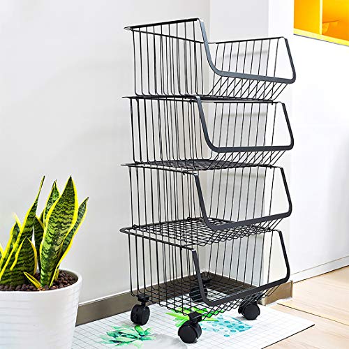 MOKY Nivel 4 Zapatero Negro del Organizador del almacenaje, Metal, Ahorro de Espacio de diseño, fácil de Montar, de múltiples Funciones de la Torre Estante, Robusta y Elegante