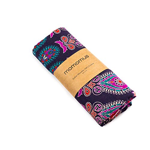 MOMOMUS Tapiz de Mandala - Hecho a Mano con Algodón 100% y Tintes Vegetales Naturales - Adornos de Arte para Pared de Hogar, Pareo/Toalla de Playa Grande, Sofá - Elegante y Bohemio - 210x230cm Aprox