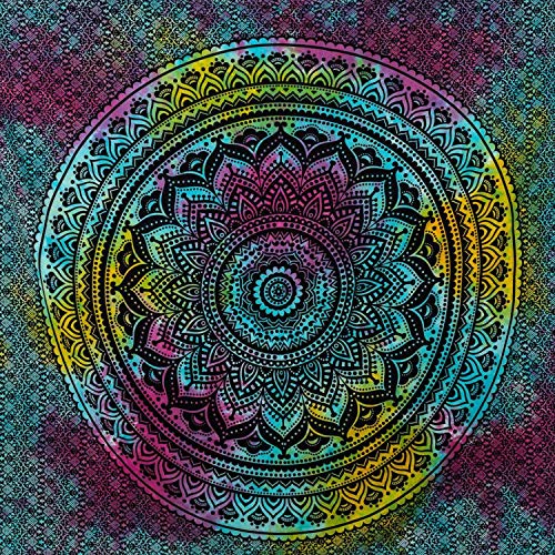 MOMOMUS Tapiz de Pared de Mandala - Hecho a Mano, de Algodón y Tintes Vegetales - Multicolor, de Inspiración Simétrica, Pareo/Toalla de Playa Grande - Elegante y Bohemio - 210x230cm Aprox.