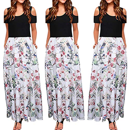 MOMOXI Vestido para Mujer Bolsillo con Hombro frío Estampado Floral Elegante Manga Larga Vestido Casual para Mujer Vestido Largo Sexy Ajustado para Mujer Primavera Verano Fiesta Elegantes