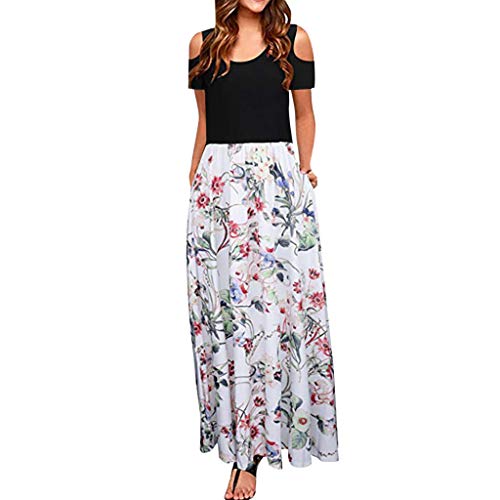 MOMOXI Vestido para Mujer Bolsillo con Hombro frío Estampado Floral Elegante Manga Larga Vestido Casual para Mujer Vestido Largo Sexy Ajustado para Mujer Primavera Verano Fiesta Elegantes