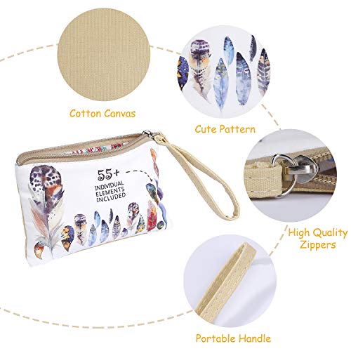 Monedero Carteras de Lona para Mujer Bolso de Mano con Cremallera con Estampado de Elefante para Llaves, Móvil, Barra de Labios, Tarjeta, Niñas Regalo para Navidad (3 Piezas)