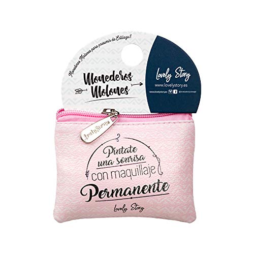 Monedero DE Bolsillo Forro Interior DISEÑO AMBAS Caras con EL Mensaje: PINTATE UNA Sonrisa con Maquillaje Permanente