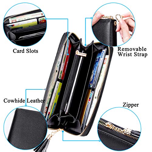 Monedero Grande de Mujer RFID Blocker Cartera de Piel Porta Tarjetas de Crédito, Negro
