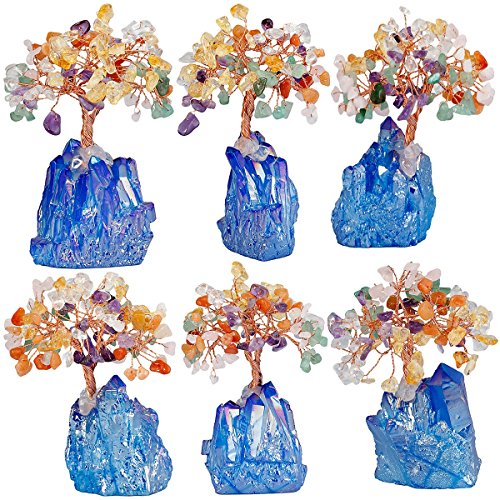 Mookaitedecor - Árbol de la vida con piedra de cristal curativa y base de clúster, decoración de la riqueza de buena suerte, Multicolor & Titanium Coated Blue