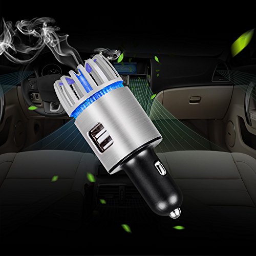 Mookis Purificador Aire de Coche, Ambientador de Coche Purificador de Aire Iónico con 2 Conectores USB para Eliminar el Humo, Polvo, Olor Malo