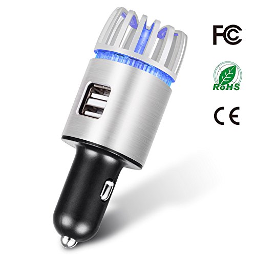 Mookis Purificador Aire de Coche, Ambientador de Coche Purificador de Aire Iónico con 2 Conectores USB para Eliminar el Humo, Polvo, Olor Malo