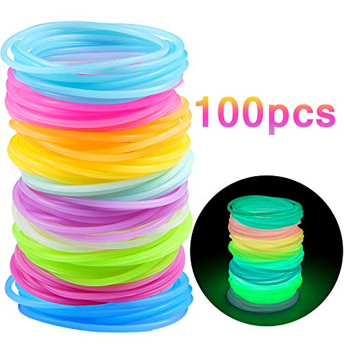 MOOKLIN - 100 Unids Cuerda Silicona del Pelo Gomas del pelo Elástica Lazos del Pelo duraderas Diademas de Multicolor Pulsera Banda de Pelo (Luminoso en la oscuridad)