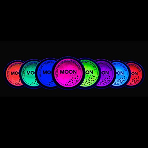 Moon Glow - Agitador de pigmento neón UV 3g set de 8 colores - produce un brillo increíble bajo la iluminación/retroiluminación UV!