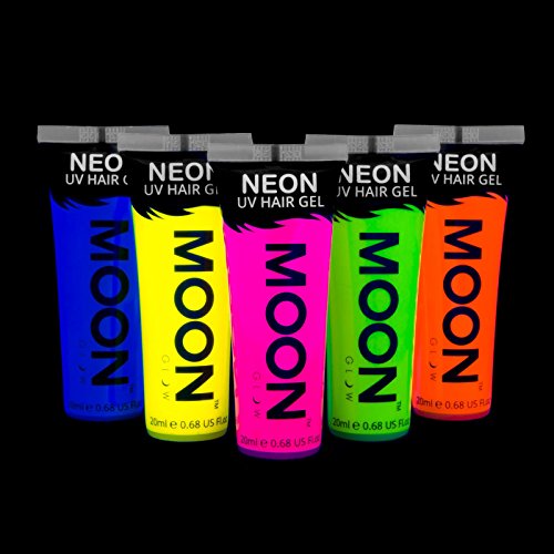 Moon Glow - Gel para el Cabello Neón UV - Juego de 5 de 20 ml - ¡Péinate de punta y brilla!