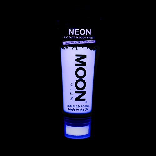 Moon Glow Grande Pintura Corporal y Facial 75ml UV Glow Blanca - Fluorescente incandescente con aplicador de esponja