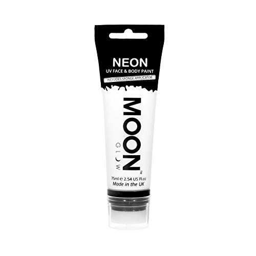 Moon Glow Grande Pintura Corporal y Facial 75ml UV Glow Blanca - Fluorescente incandescente con aplicador de esponja