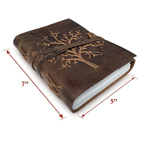 Moonster Cuaderno de Cuero Árbol de la Vida – Diario de Escritura Hecho a Mano – Bloc de Notas para Hombre y Mujer - Papel Blanco Liso 18x13 cm - El Regalo Perfecto para Dibujantes – Diario de Cuero
