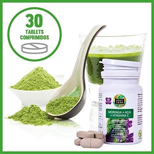 Moringa+Acai+Vitamina C-Aquisana | Ayuda a la perdida de peso |Libre de alérgenos - 30 comprimidos