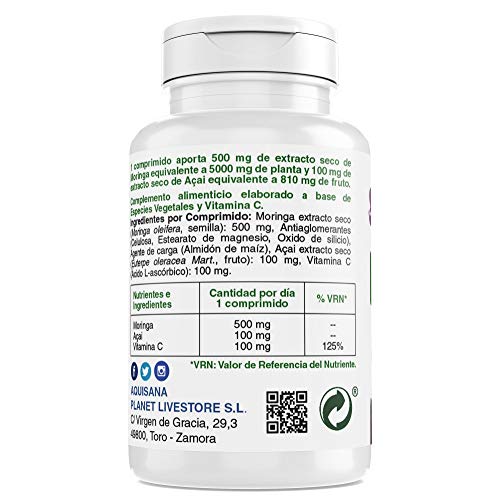 Moringa+Acai+Vitamina C-Aquisana | Ayuda a la perdida de peso |Libre de alérgenos - 30 comprimidos